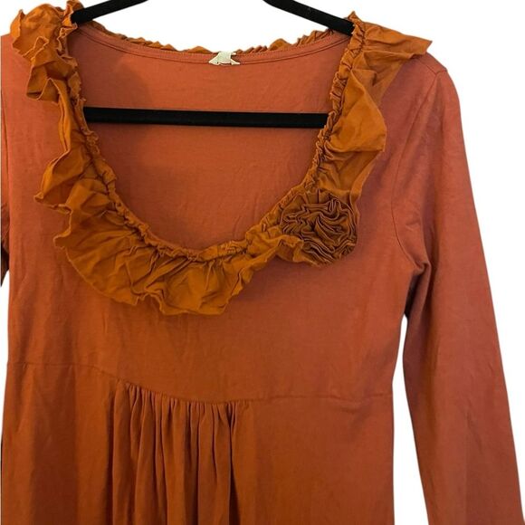 J.Crew Women's Rust Color Ruffle Color Pullover3/4 Sleeve  Dress XS - Picture 3 of 5